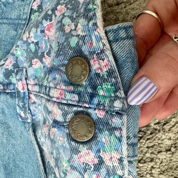 Vintage 90s Floral Denim Overalls Youth L / XXS Cottagecore - Picture 10 of 11